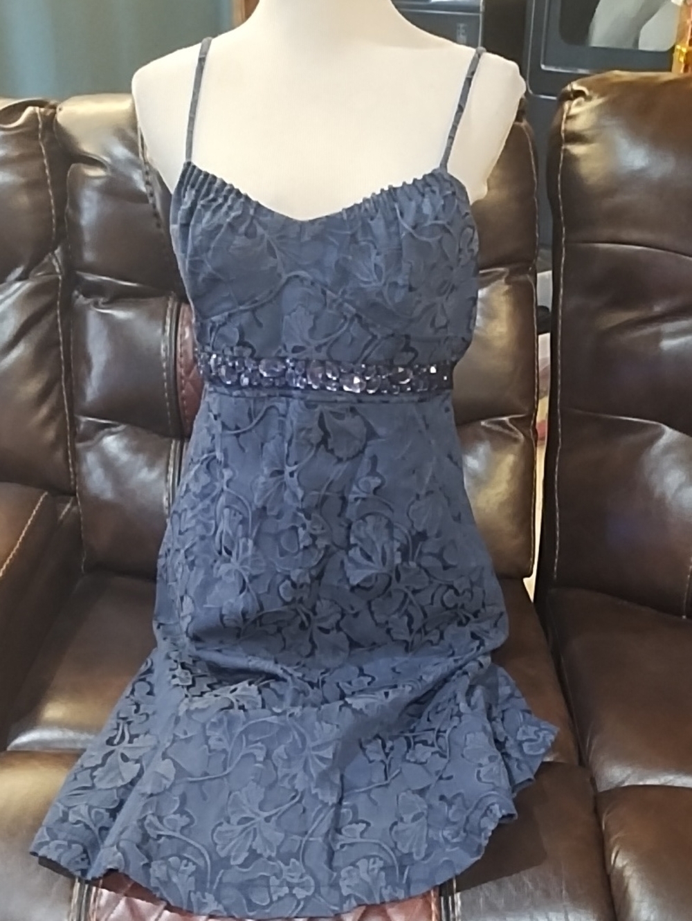 Vera Wang Navy Floral Design Dress
